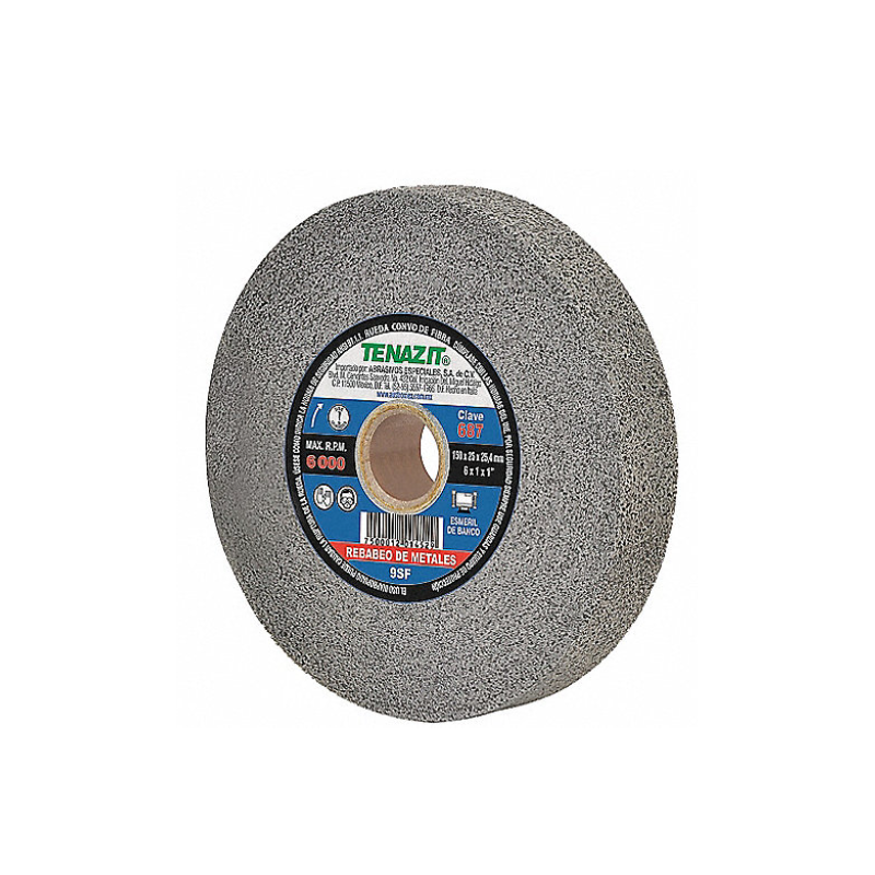 Rueda de Fibra Diámetro 6", Convo, Ancho 1", Eje 1", Grado Rebabeo de Metales 9SF Rueda de Fibra Diámetro 6", Convo, Ancho 1", Eje 1", Grado Rebabeo de Metales 9SF